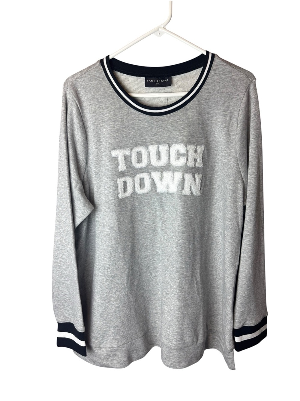 Lane Bryant Gray Sweatshirt 'TOUCH DOWN' Logo